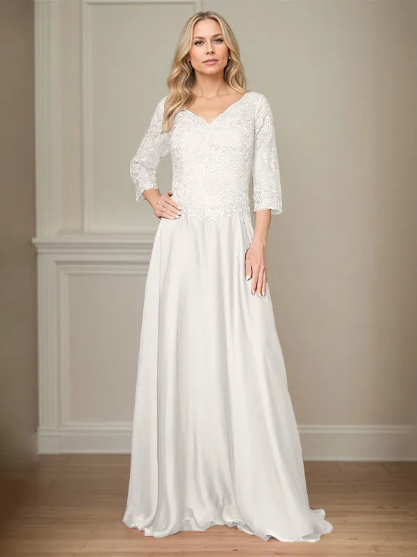 4 Sleeves Floor-Length Mother Of The Bride Dress With Appliques