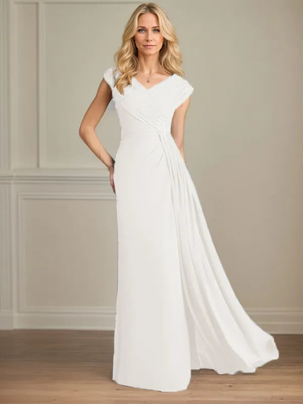 Column Chiffon V Neck Sleeveless Floor Length Mother of the Bride Dresses