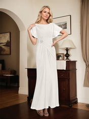 A-line Scoop Ankle-Length Chiffon Mother of the Bride Dress With Beading Pleated