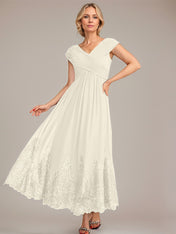 A-line V-Neck Ankle-Length Chiffon Mother of the Bride Dress With Applique Sequins
