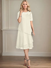 A-line Scoop Illusion Knee-Length Lace Chiffon Mother of the Bride Dress With Sequins