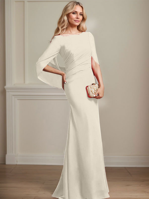 Mermaid Boat Neck Floor-Length Chiffon Mother of the Bride Dress With Pleated