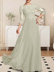 A-line Scoop Floor-Length Lace Chiffon Mother of the Bride Dress With Sequins