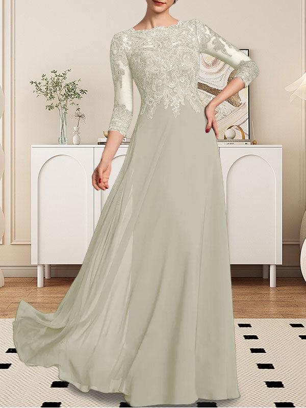 A-line Scoop Floor-Length Lace Chiffon Mother of the Bride Dress With Sequins