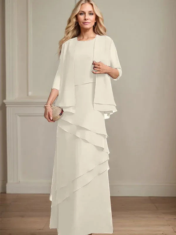Sheath Scoop Floor-Length Chiffon Mother of the Bride Dress
