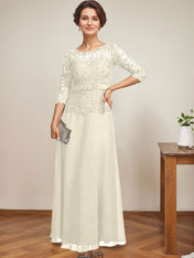 A-line Scoop Illusion Ankle-Length Chiffon Lace Mother of the Bride Dress With Rhinestone Beading