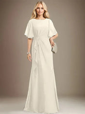 A-line Scoop Floor-Length Chiffon Mother of the Bride Dress With Cascading Ruffles Beading Sequins