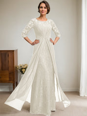 Robe de mère de la mariée trapèze en mousseline de soie et dentelle, longueur au sol, avec décolleté en V et volants perlés 