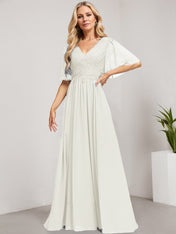 A-line V-Neck Floor-Length Lace Chiffon Mother of the Bride Dress With Sequins
