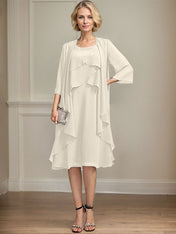 A-line Scoop Knee-Length Chiffon Mother of the Bride Dress With Beading