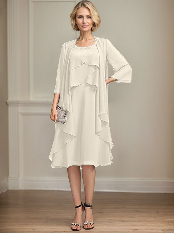A-line Scoop Knee-Length Chiffon Mother of the Bride Dress With Beading