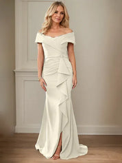 Sheath/Column V-Neck Illusion Floor-Length Lace Chiffon Mother of the Bride Dress With Pleated Sequins