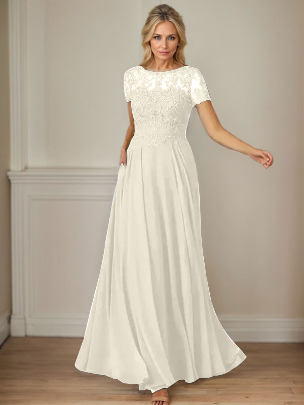 Dark Navy A-Line Boatneck Sequins Chiffon Dress