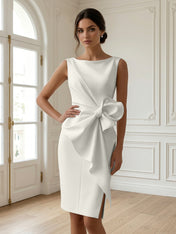White 3D Bow Sleeveless Sheath Midi Dress Evening Gown