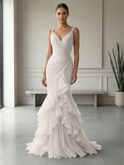 Mauve Folds Tulle Strapless Sleeveless Mermaid Gown Dress