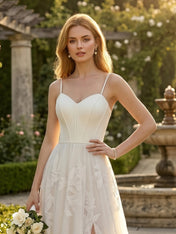 Ivory Botanical Embroidered Slit A-Line Wedding Dress