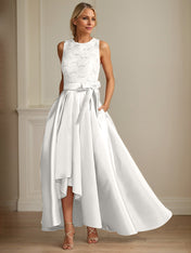 A-Line/Princess Jewel Neck Sleeveless Mother Of The Bride Dresses With Pleats Lace
