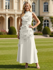 3D Floral High Neck Sleeveless Maxi Dress