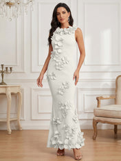 Romantic Pink Sleeveless 3D Floral Mermaid Gown