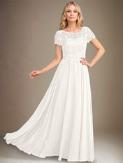 A-Line Scoop Floor-Length Chiffon Mother of the Bride Dress With Applique & Sequins