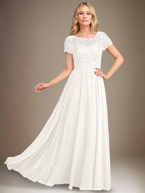 A-Line Scoop Floor-Length Chiffon Mother of the Bride Dress With Applique & Sequins