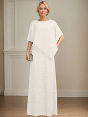 Sheath/Column Scoop Floor-Length Chiffon Lace Mother of the Bride Dress With Sequins Beading