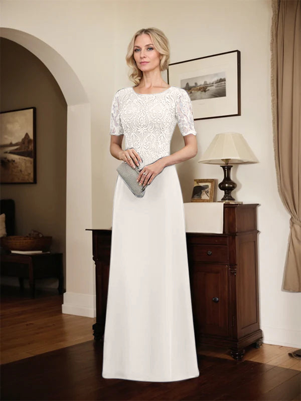A-line Scoop Floor-Length Lace Chiffon Mother of the Bride Dress With Sequins