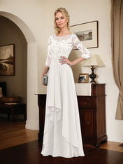 Dreamylily A-line Scoop Illusion Floor-Length Lace Chiffon Mother of the Bride Dress With Cascading Ruffles Dreamylily A-line Scoop Illusion Floor-Length Lace Chiffon Mother of the Bride Dress With Cascading Ruffles