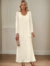 Sheath/Column V-Neck Ankle-Length Mother of the Bride Dresses with Jacket & Sequins