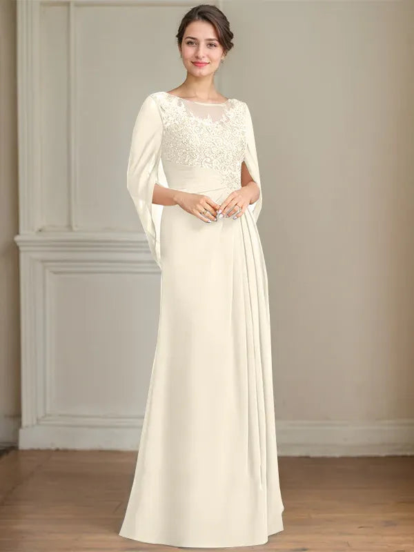 Princess Scoop Floor-Length Mother of the Bride Dresses with Pleated & Sequins
