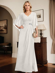 Sheath/Column V-Neck Floor-Length Chiffon Mother of the Bride Dress With Pleated Sequins Beading