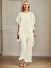 Separates Jumpsuit/Pantsuit Scoop Ankle-Length Chiffon Mother of the Bride Dress
