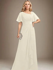 A-line Asymmetrical Floor-Length Chiffon Mother of the Bride Dress With Pleated Beading Sequins