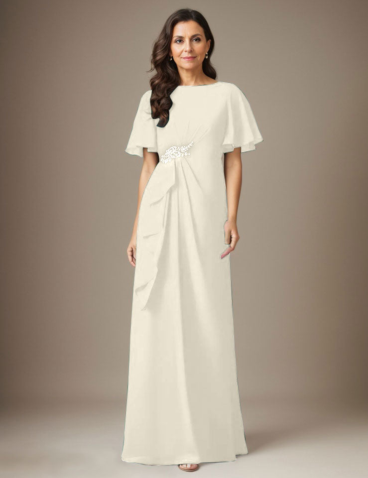 Robe fourreau en mousseline de soie bleu marine foncé avec perles