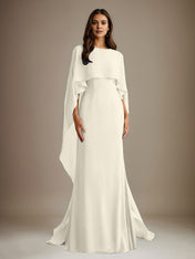 Sheath/Column Boatneck Floor-Length Chiffon Mother of the Bride Dress With Cascading Ruffles