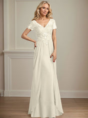 A-line V-Neck Floor-Length Chiffon Lace Mother of the Bride Dress