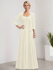 A-line Square Floor-Length Lace Chiffon Mother of the Bride Dress With Sequins