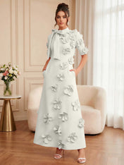 Pink Short Sleeve 3D Floral Maxi Dress Gown