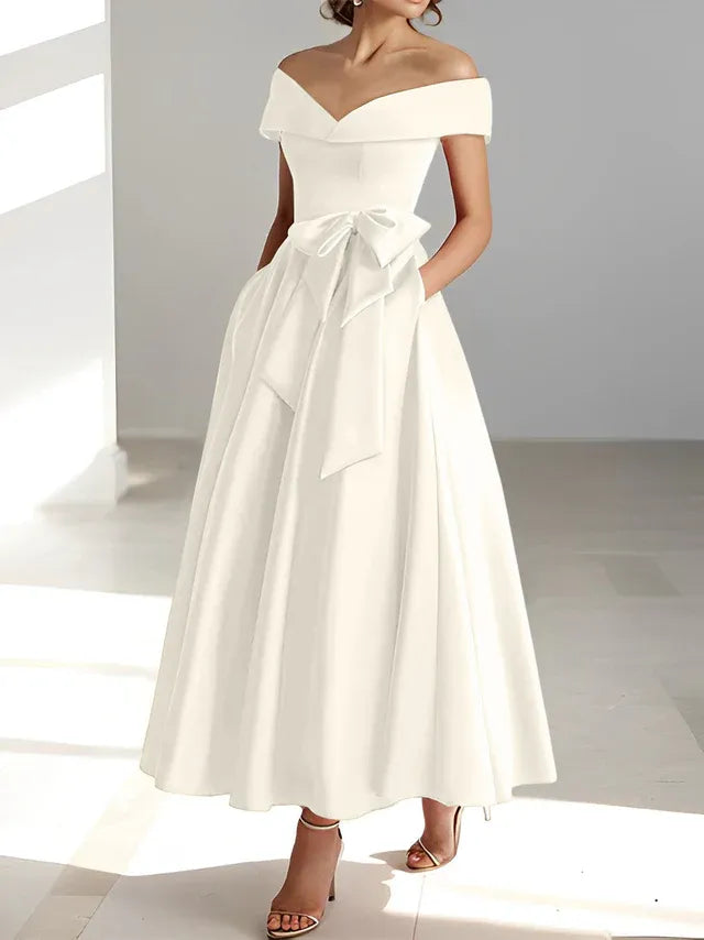 Princess Off-the-Shoulder Sleeveless Ankle-Length Mother of the Bride Dresses with Pockets