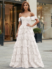 Royal Blue Off-the-Shoulder Sequin Lace Tiered Corset Prom Dress