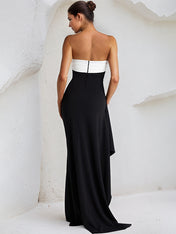Black Chiffon Off the Shoulder Sleeveless Asymmetrical Length Dress With High Slit