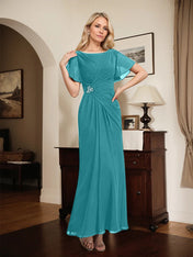 A-line Scoop Ankle-Length Chiffon Mother of the Bride Dress With Beading Pleated