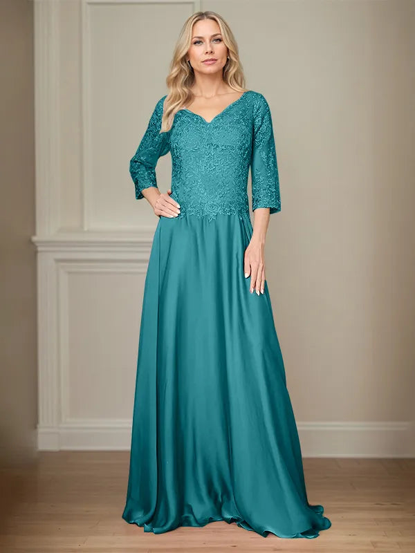 4 Sleeves Floor-Length Mother Of The Bride Dress With Appliques