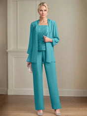 Chiffon Square Neck Sleeveless Floor Length Mother of the Bride Pantsuits