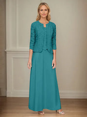 Robe veste en dentelle pailletée et jupe en satin avec veste ouverte 