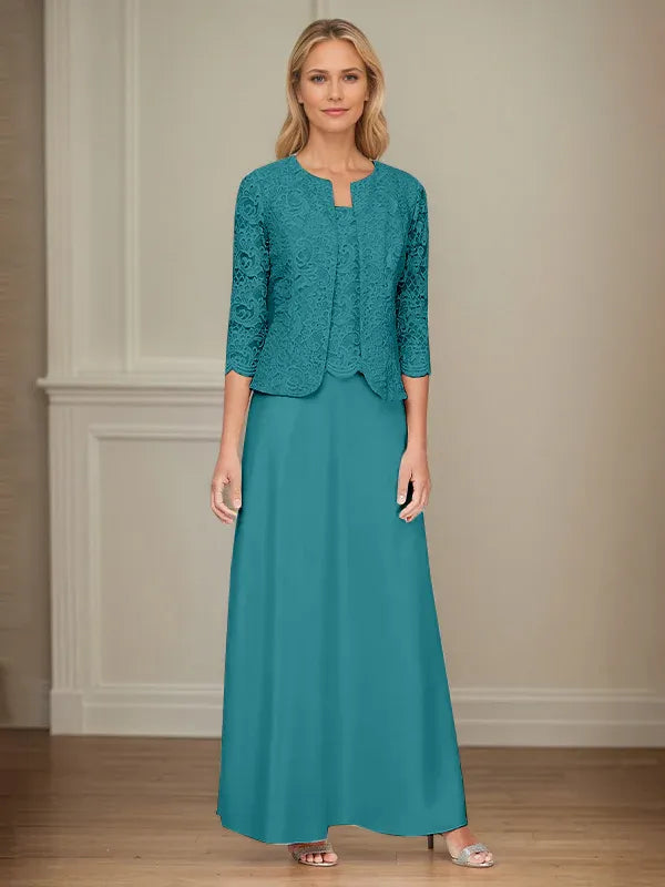 Robe veste en dentelle pailletée et jupe en satin avec veste ouverte 