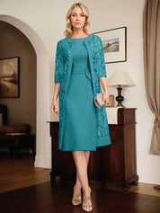 Sheath/Column Scoop Knee-Length Chiffon Mother of the Bride Dress With Pleated Sequins