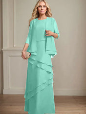 Sheath Scoop Floor-Length Chiffon Mother of the Bride Dress