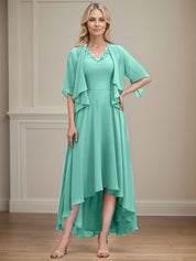 A-line V-Neck Asymmetrical Chiffon Mother of the Bride Dress With Beading Sequins