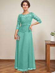 A-line Scoop Illusion Ankle-Length Chiffon Lace Mother of the Bride Dress With Rhinestone Beading